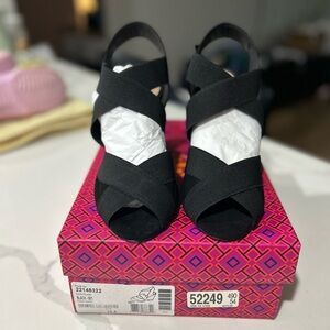 Tory Burch Black Suede Wedge Sandals - Size 10.5 - NEW